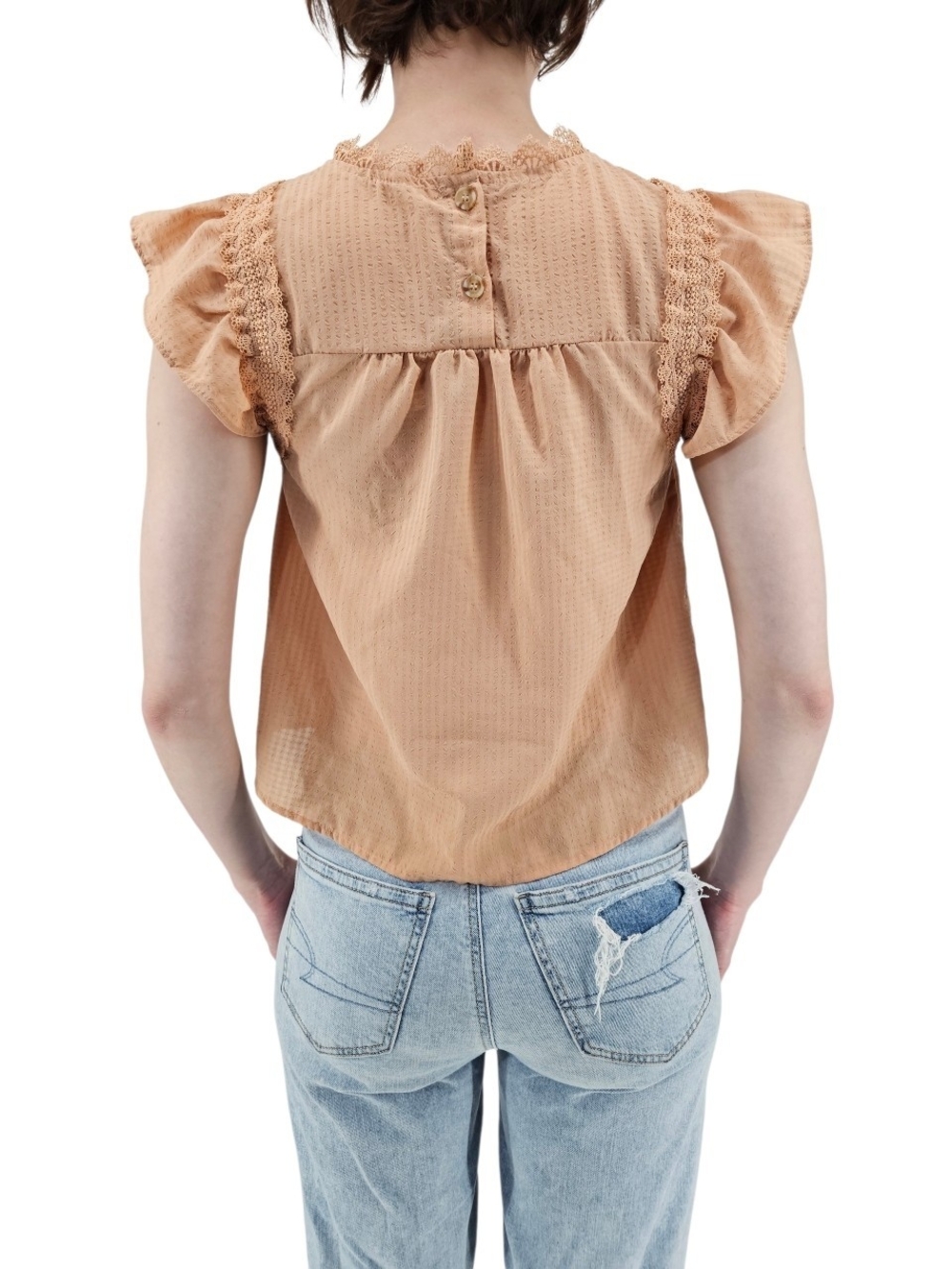 Blu Pepper Lace Trim Flutter Sleeve Swiss Dot Blouse Romantic Cottagecore Top S - Picture 2 of 7